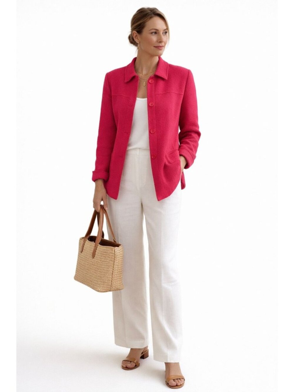 Tribeca Studio Berry Red Blazer Jacket Women 14 Linen Cotton Blend Sustainable